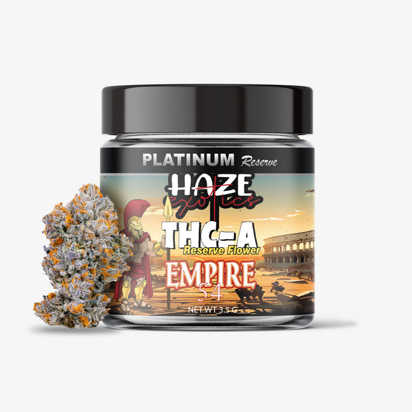 haze exotics platinum reserve thc-a flower empire 54 3.5 gram jar