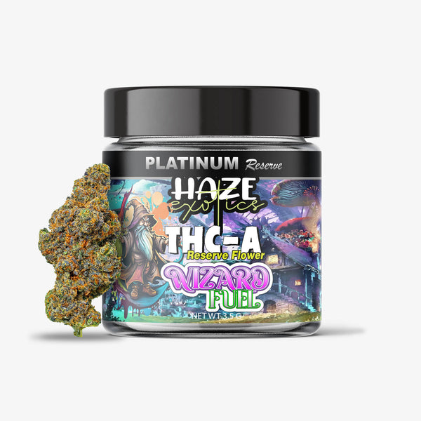 haze exotics platinum reserve thc-a flower wizard fuel 3.5 gram jar