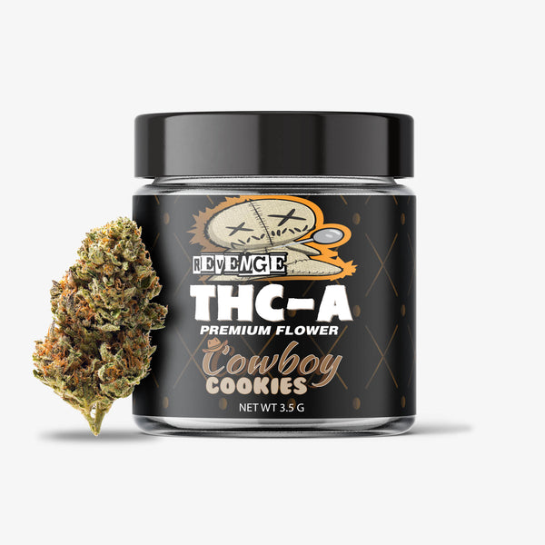 revenge thc-a flower cowboy cookies 3.5 gram jar