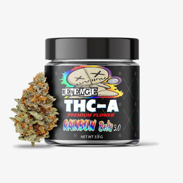 revenge thc-a flower rainbow belts 3.5 gram jar